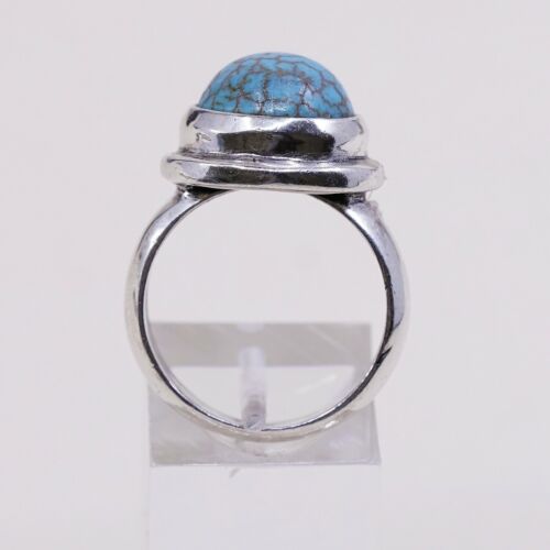 Sz 8.5, Vtg Sterling Silver Handmade Ring W/ Teardrop Turquoise, Stamped 925