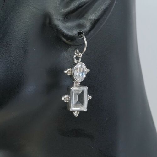 Vtg Sterling silver Handmade earrings w/ Clear Cz Drop Details, Stamped 925