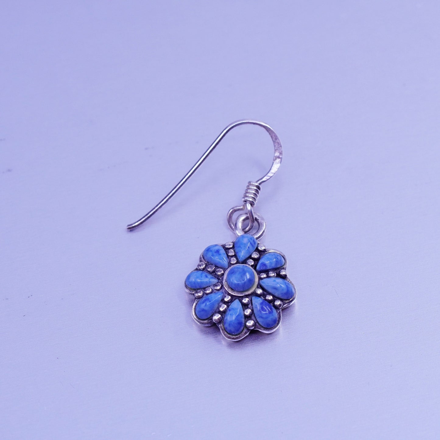 Vintage Sterling 925 silver handmade earrings with flower turquoise