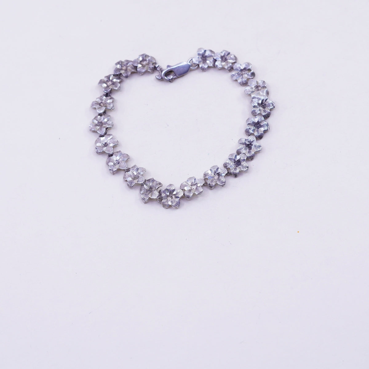 6.75”, Vintage sterling silver bracelet, 925 plumeria flowers, handmade jewelry