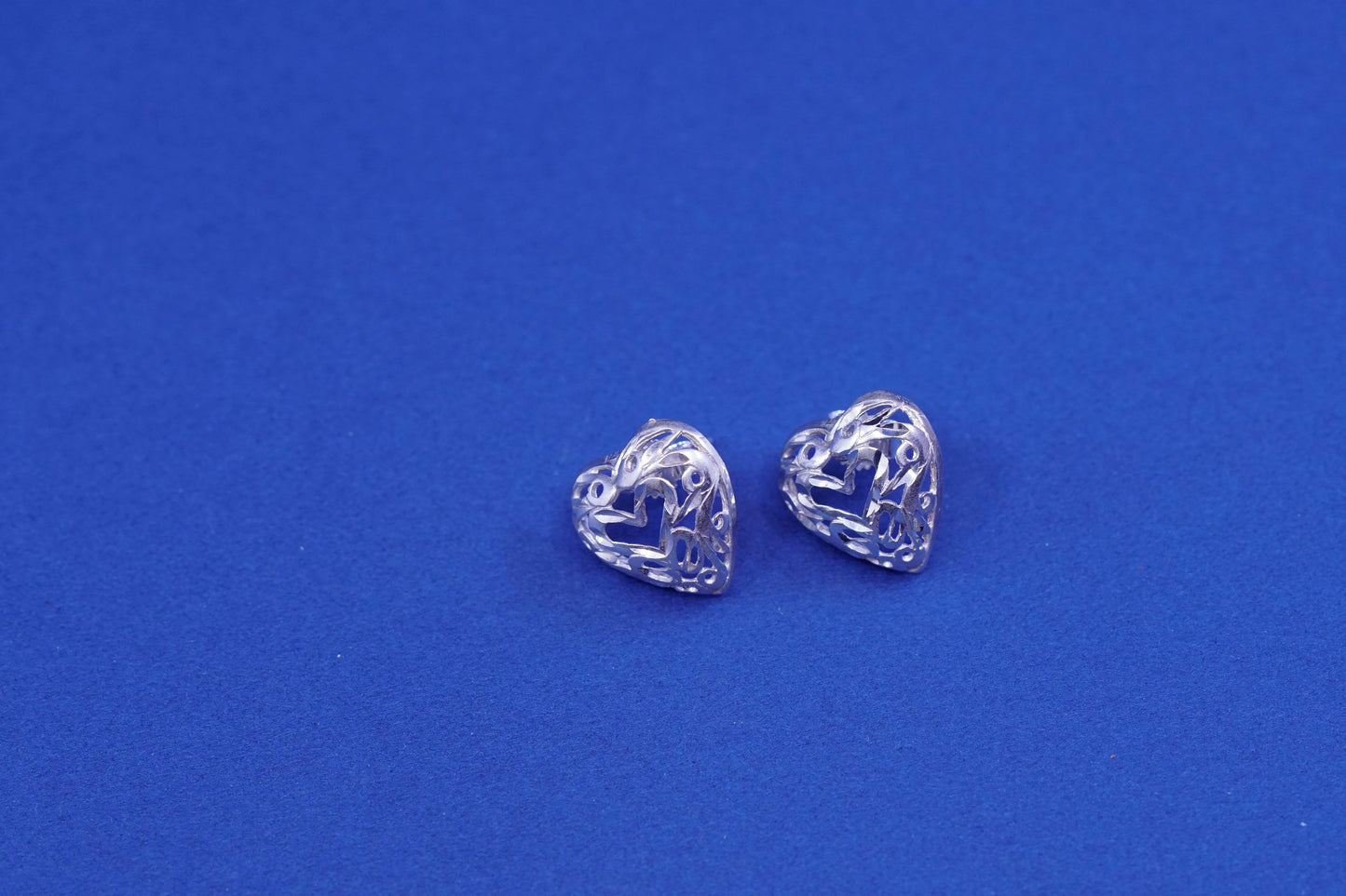 Vintage sterling silver handmade earrings, 925 filigree heart studs