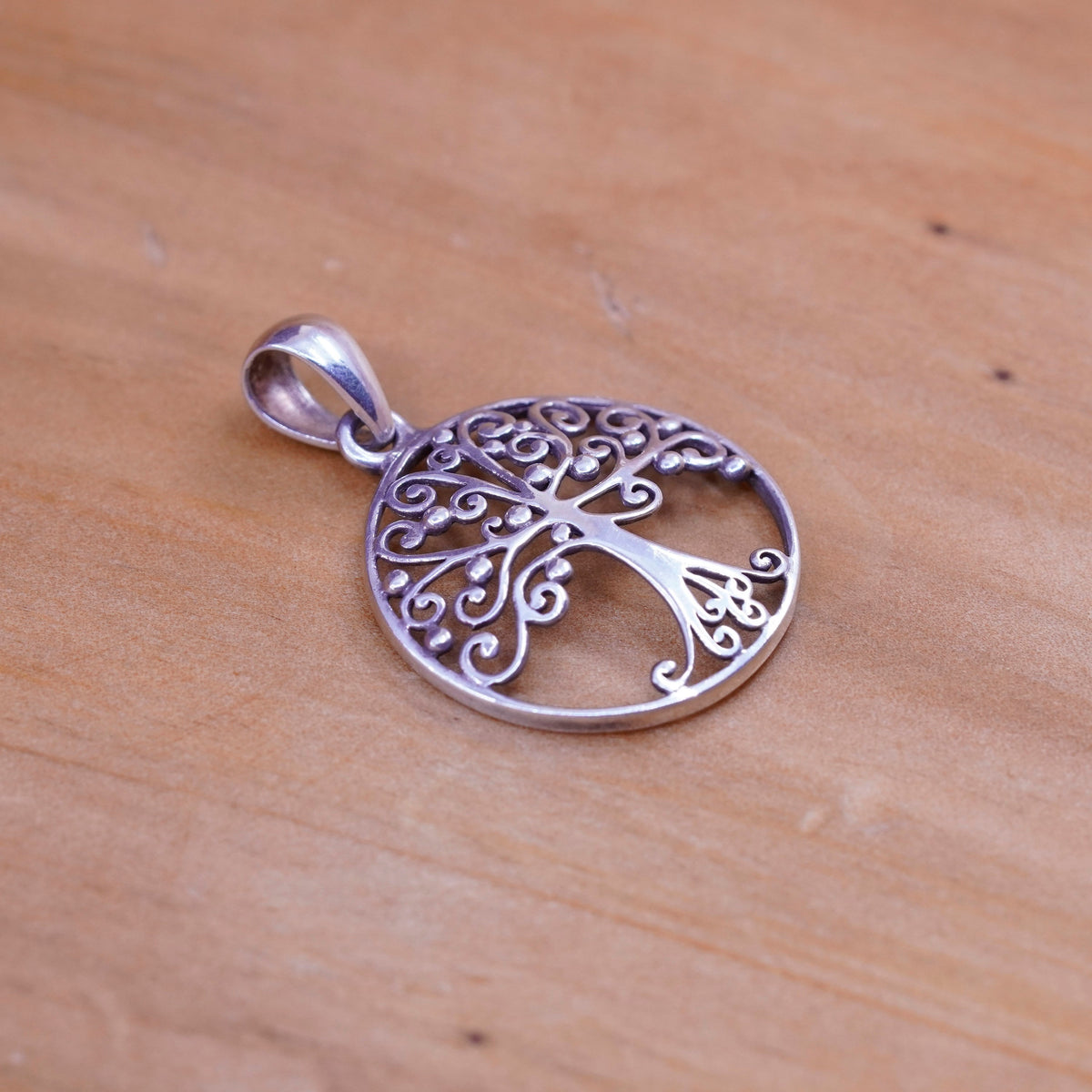 Vintage Sterling silver handmade pendant, filigree 925 tree pendant