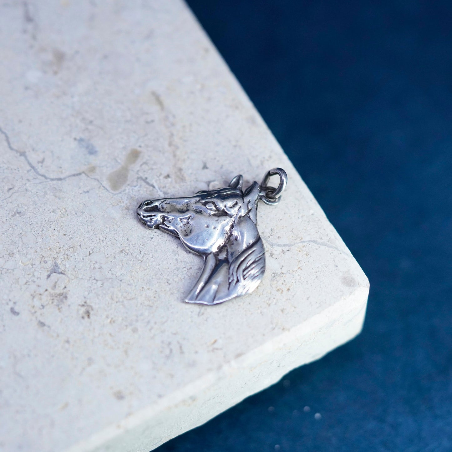 Vintage sterling silver handmade pendant, 925 horse charm