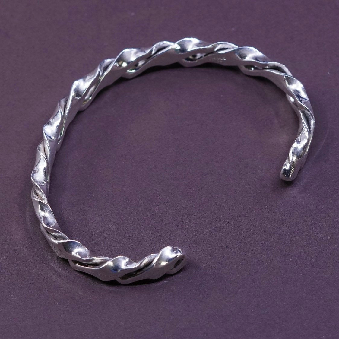 7”, vtg Sterling silver handmade bracelet, Mexico 925 twisted rope cuff