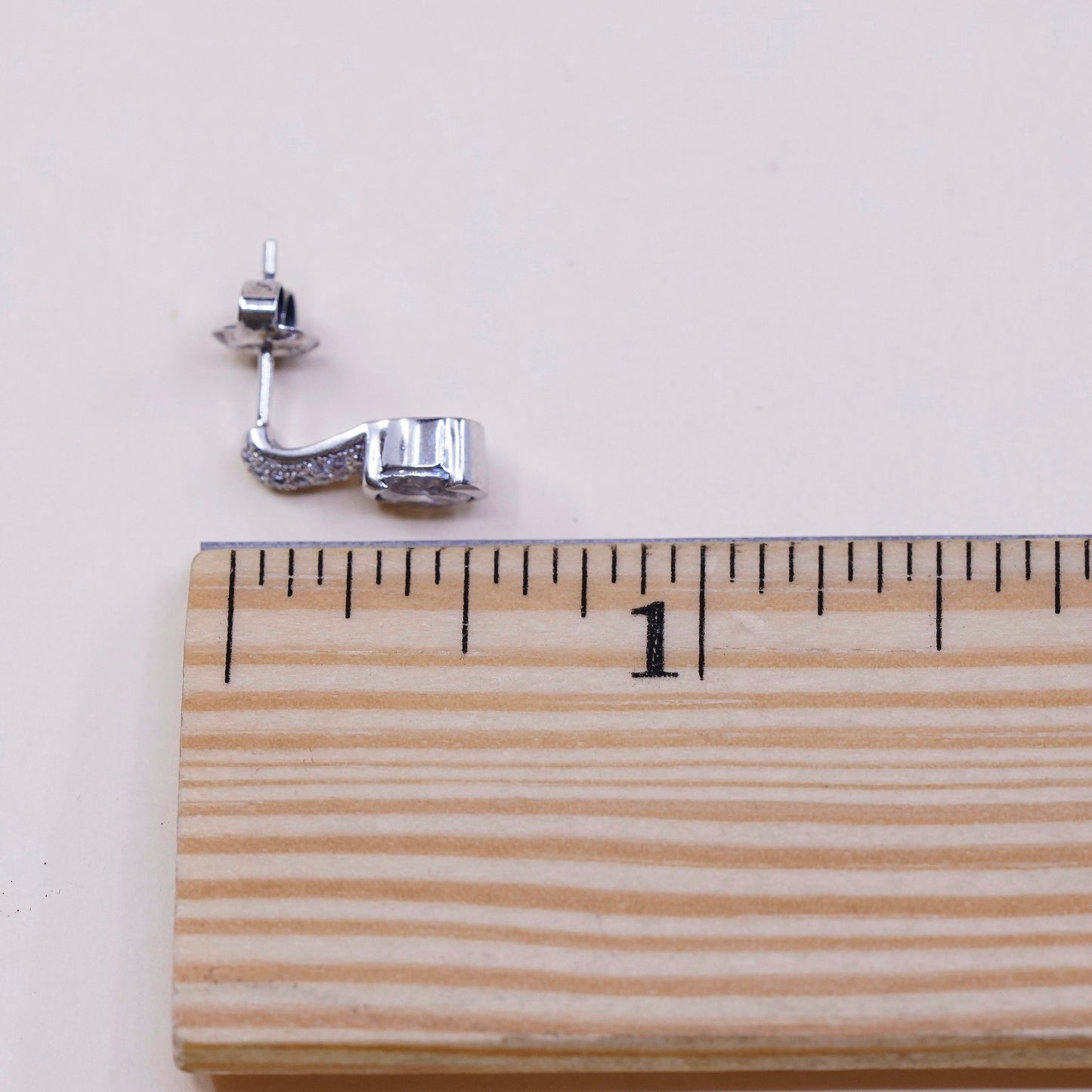 vtg sterling silver cz studs, fashion minimalist earrings, stamped 925, signed