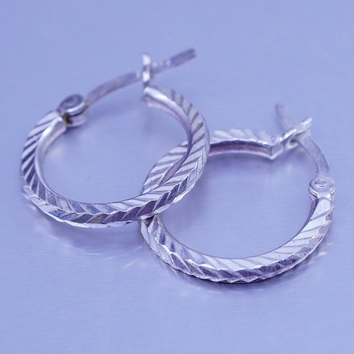 0.75”, vintage Sterling silver handmade earrings, textured 925 hoops