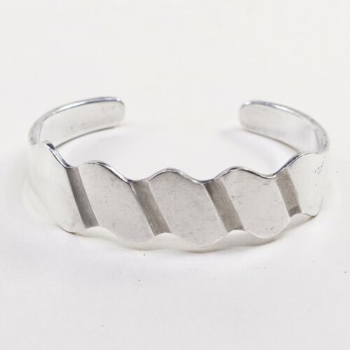 6.5”, Vtg Southwestern Modern Sterling 925 Silver Handmade Wavy cuff Bracelet