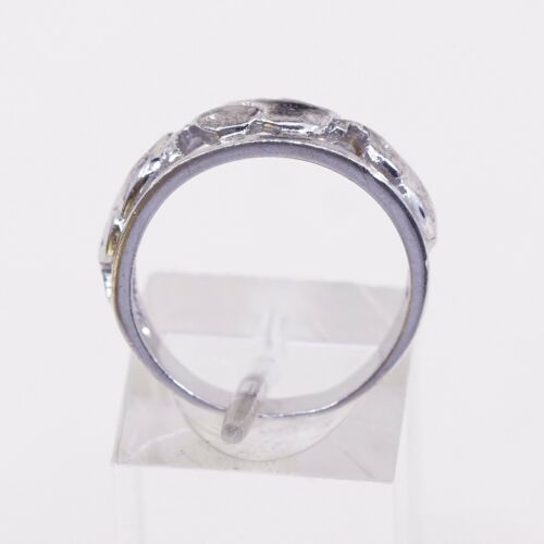 Sz 7, Vtg Sterling Silver Handmade Ring 925 Silver Elephant Band, Stamped 925