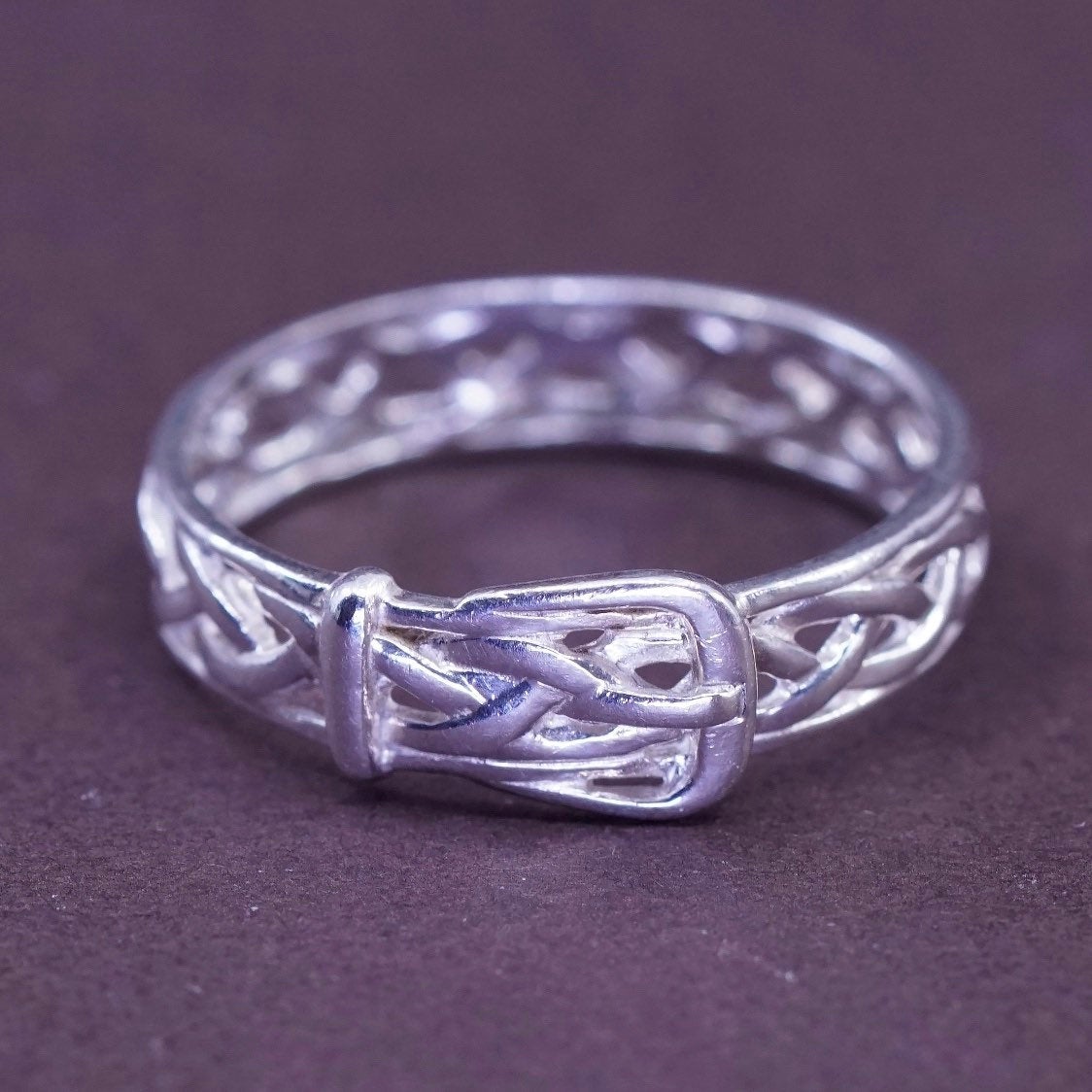 Size 8.25, vintage Sterling silver handmade belt ring, 925 filigree band