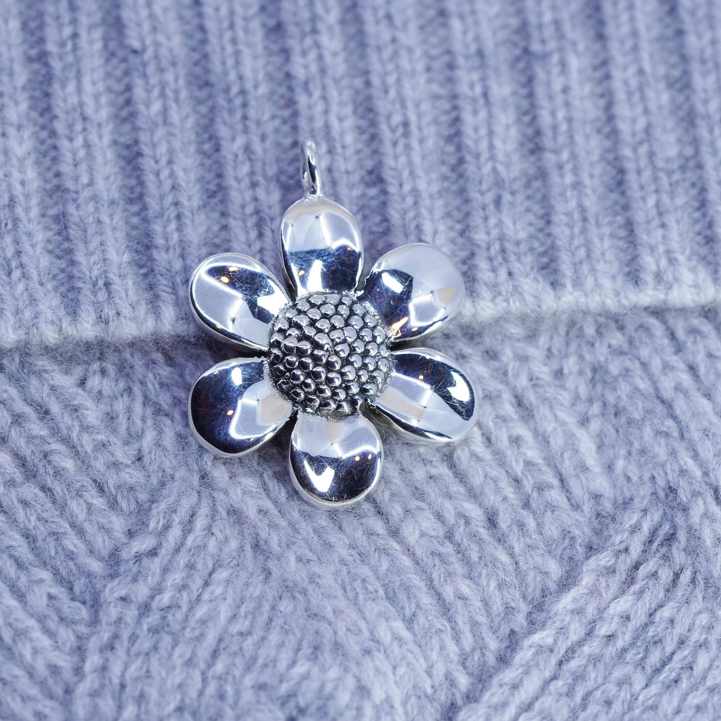 Vintage Mexico sterling 925 silver handmade sunflower flower pendant