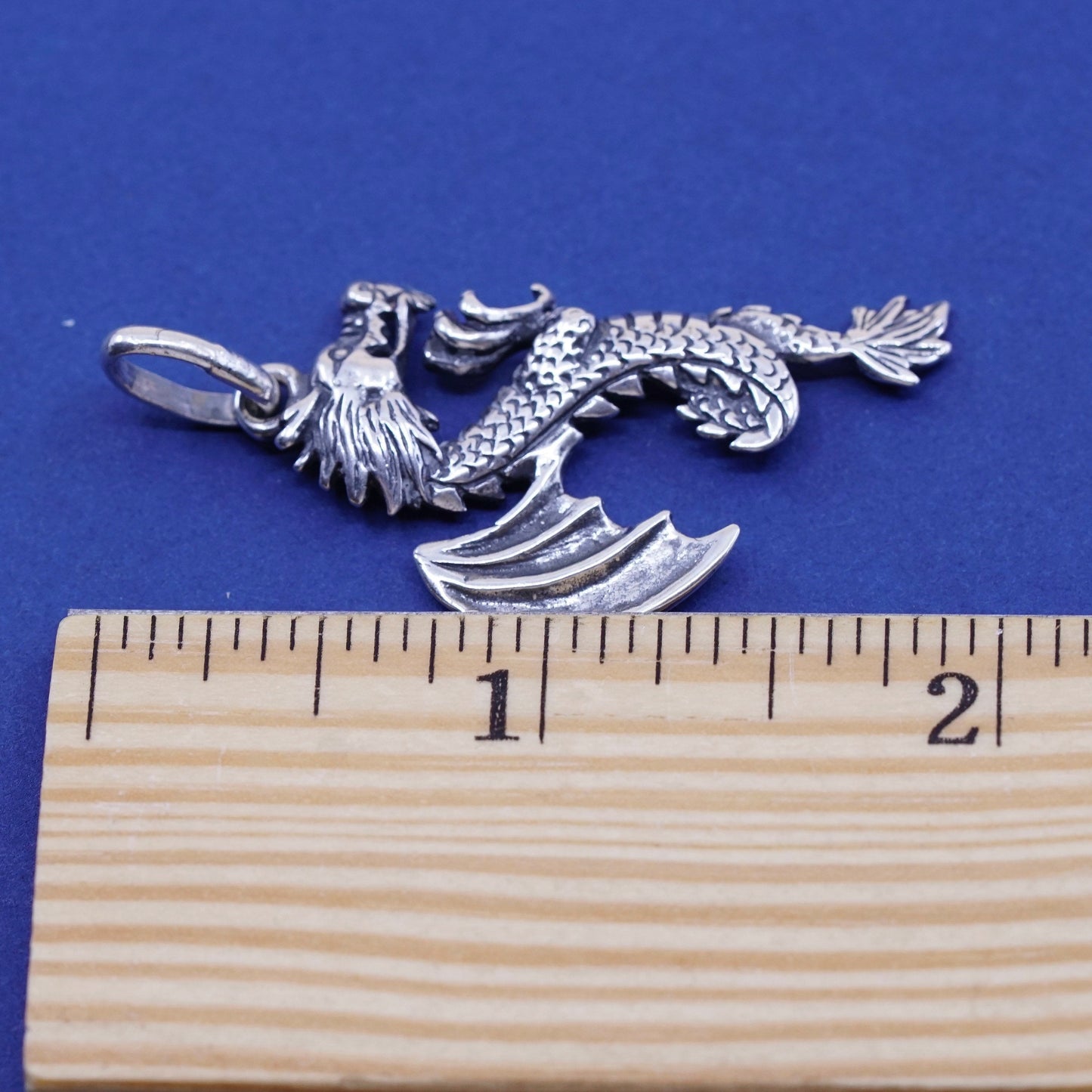 Vintage sterling silver handmade pendant, 925 silver dragon charm