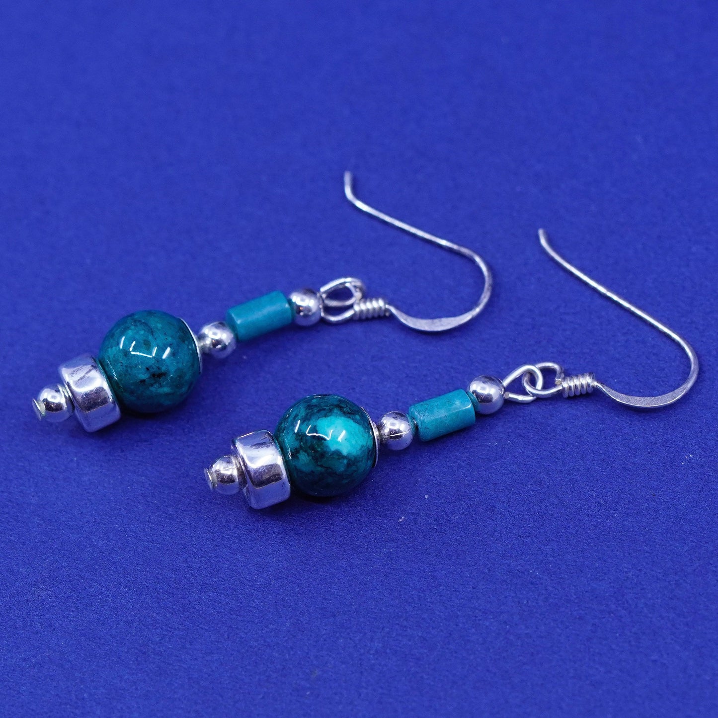 Vintage sterling silver handmade earrings with turquoise inlay