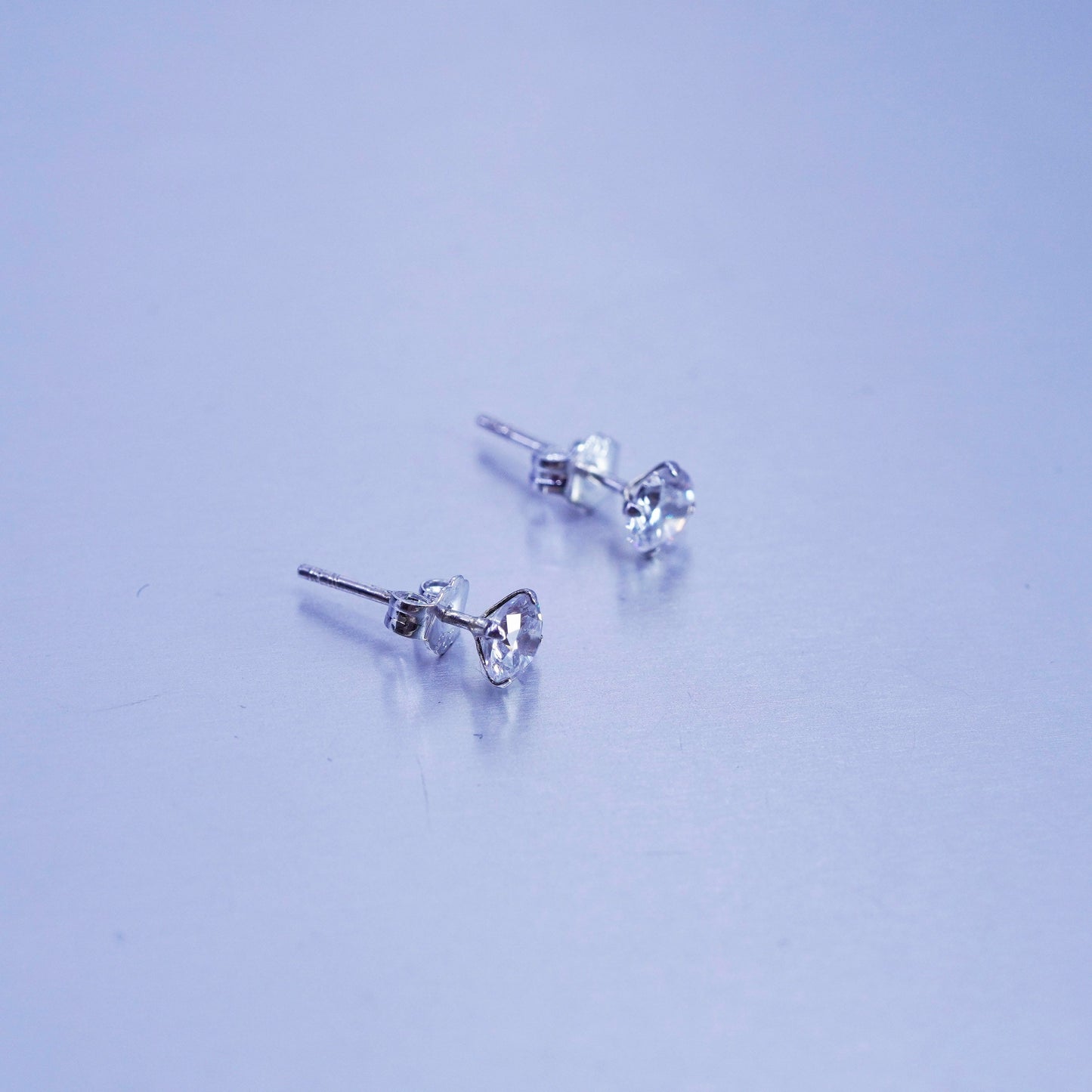 5mm, Vintage Sterling 925 silver earrings, studs with cz inlay