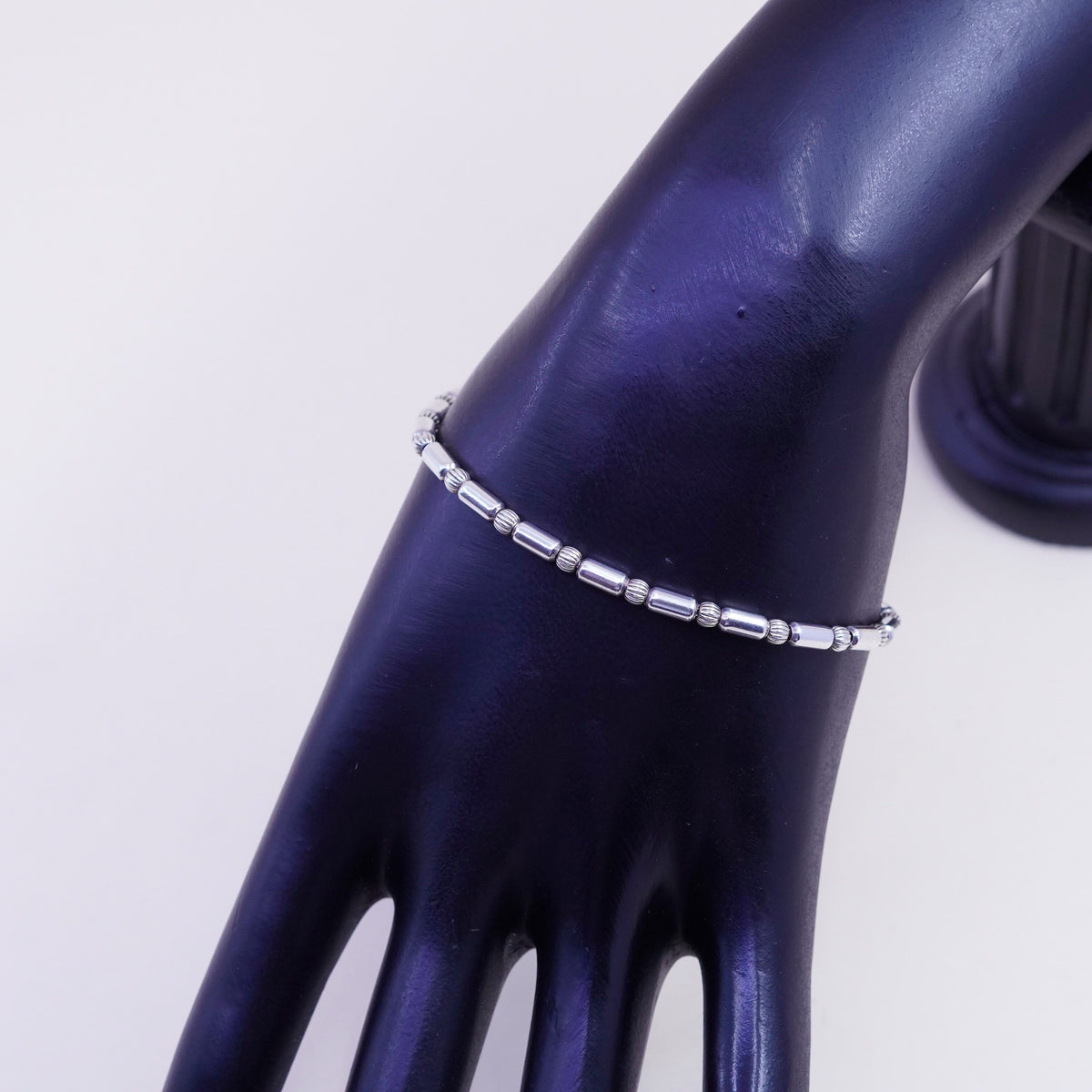 7”, 3mm, Vintage sterling silver handmade bracelet, 925 tube and beads chain