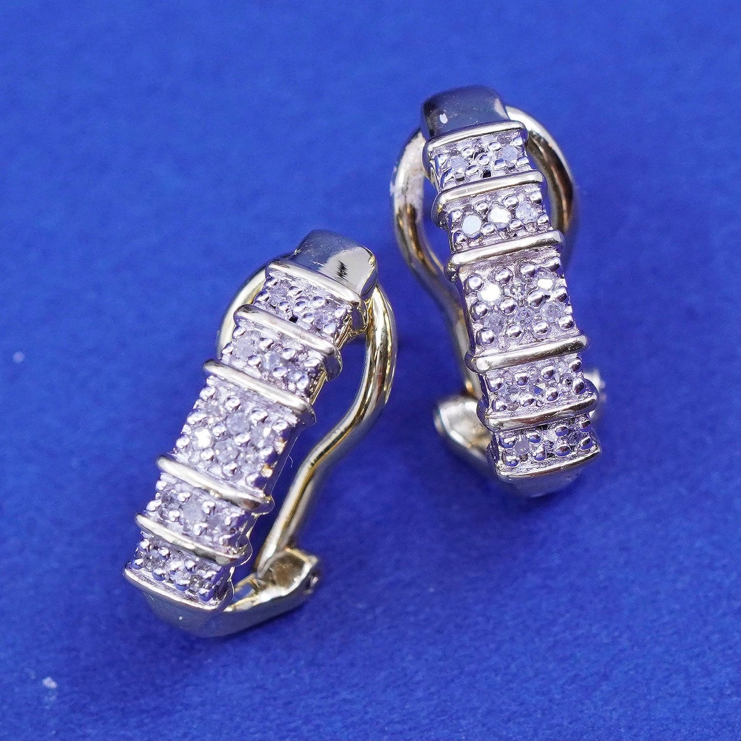 Sun Vermeil gold over Sterling silver earrings, 925 huggie studs with diamond