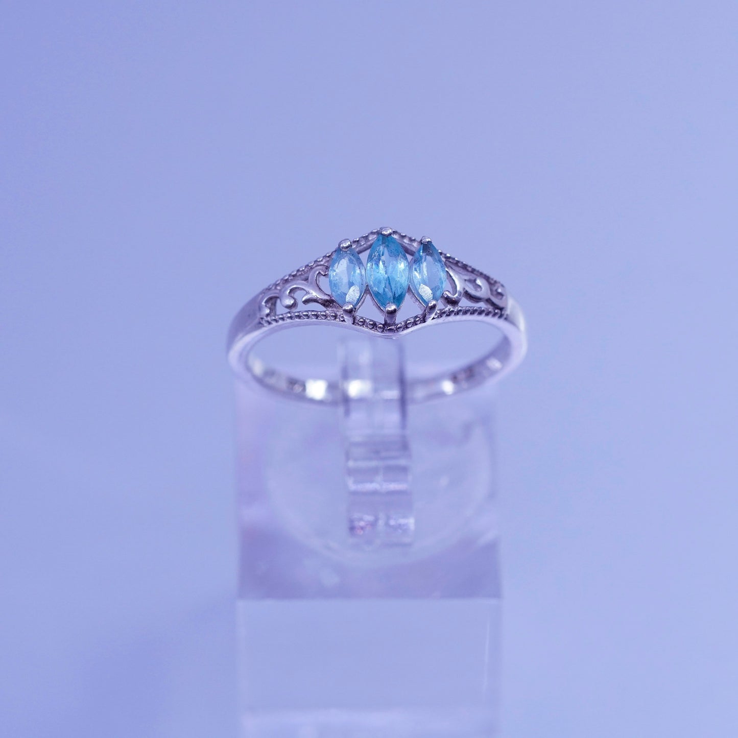 Size 8.25, vintage Sterling 925 silver handmade engagement ring with blue Cz