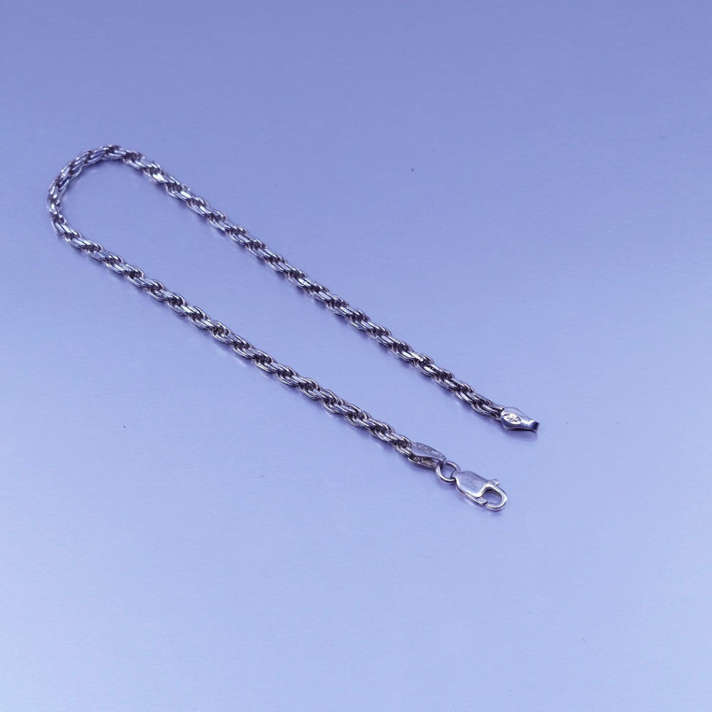 8”, 2mm, Vintage Italy Sterling 925 silver handmade bracelet, rope chain