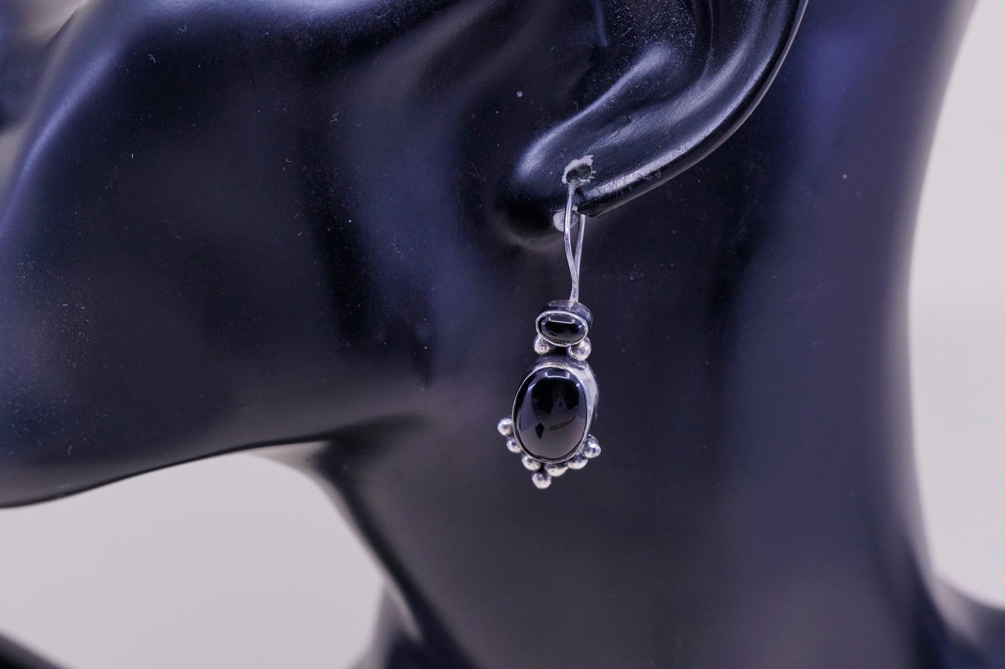 Vintage Sterling 925 silver handmade earrings with obsidian with beads