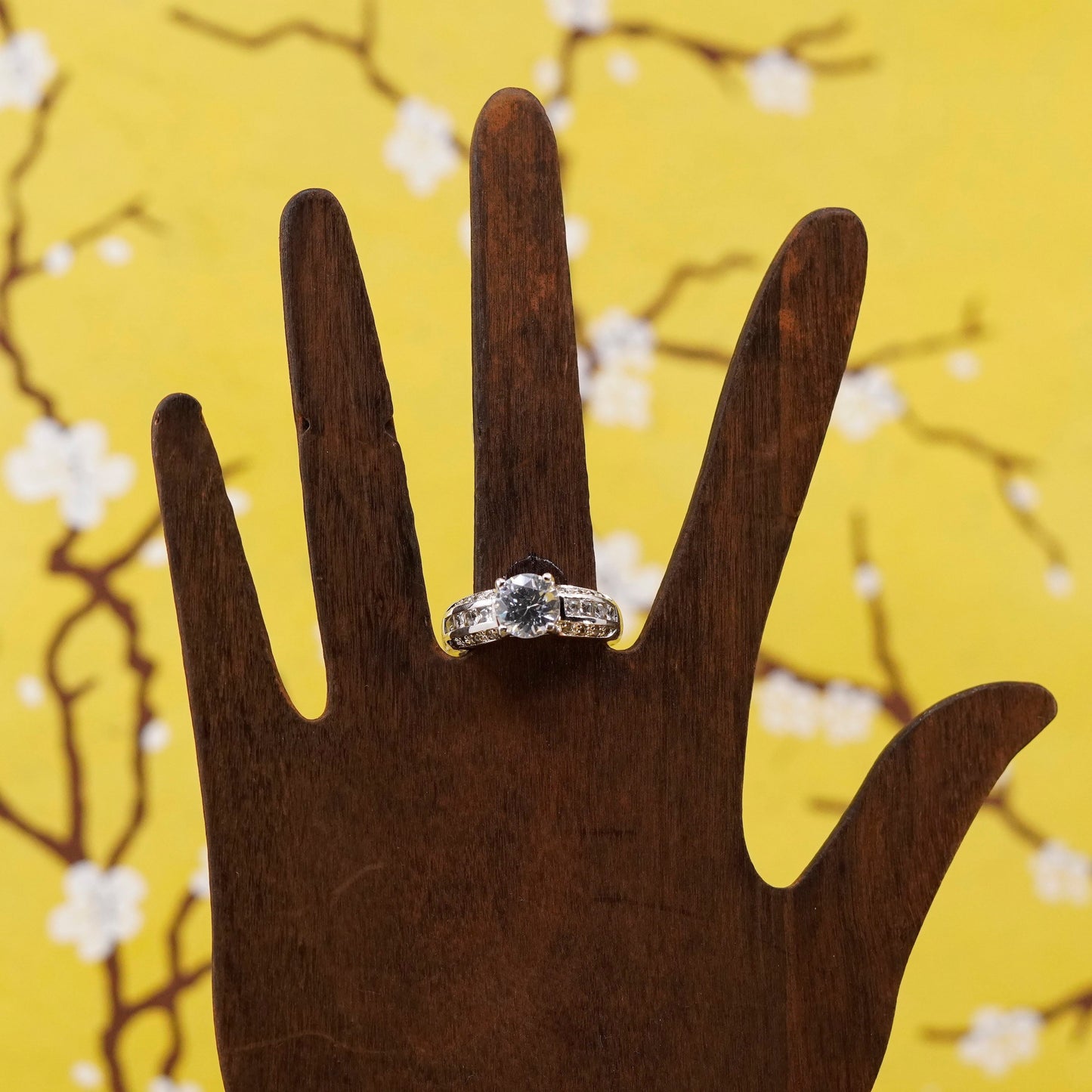 Size 11, vintage Sterling 925 silver anniversary ring with clear cz