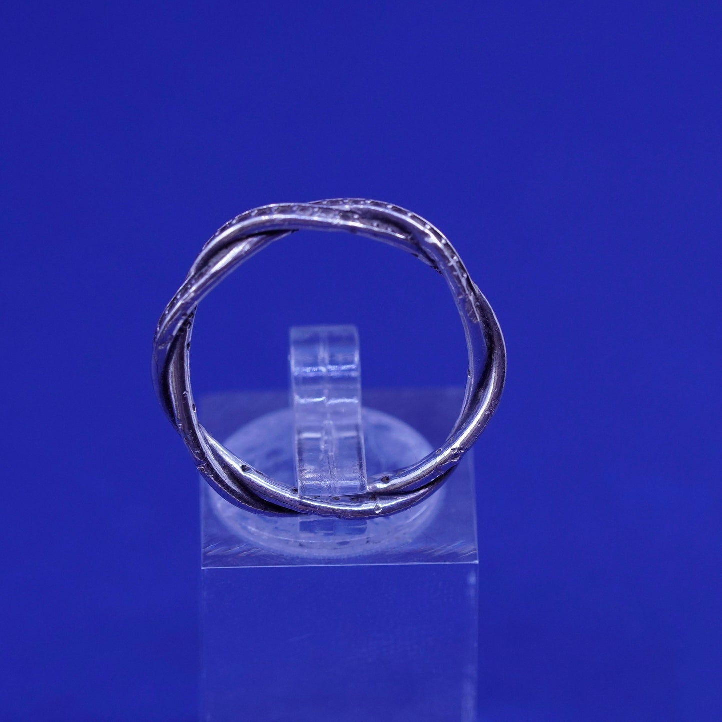 Size 8.5, vintage ALE sterling silver handmade ring, 925 entwined band with cz