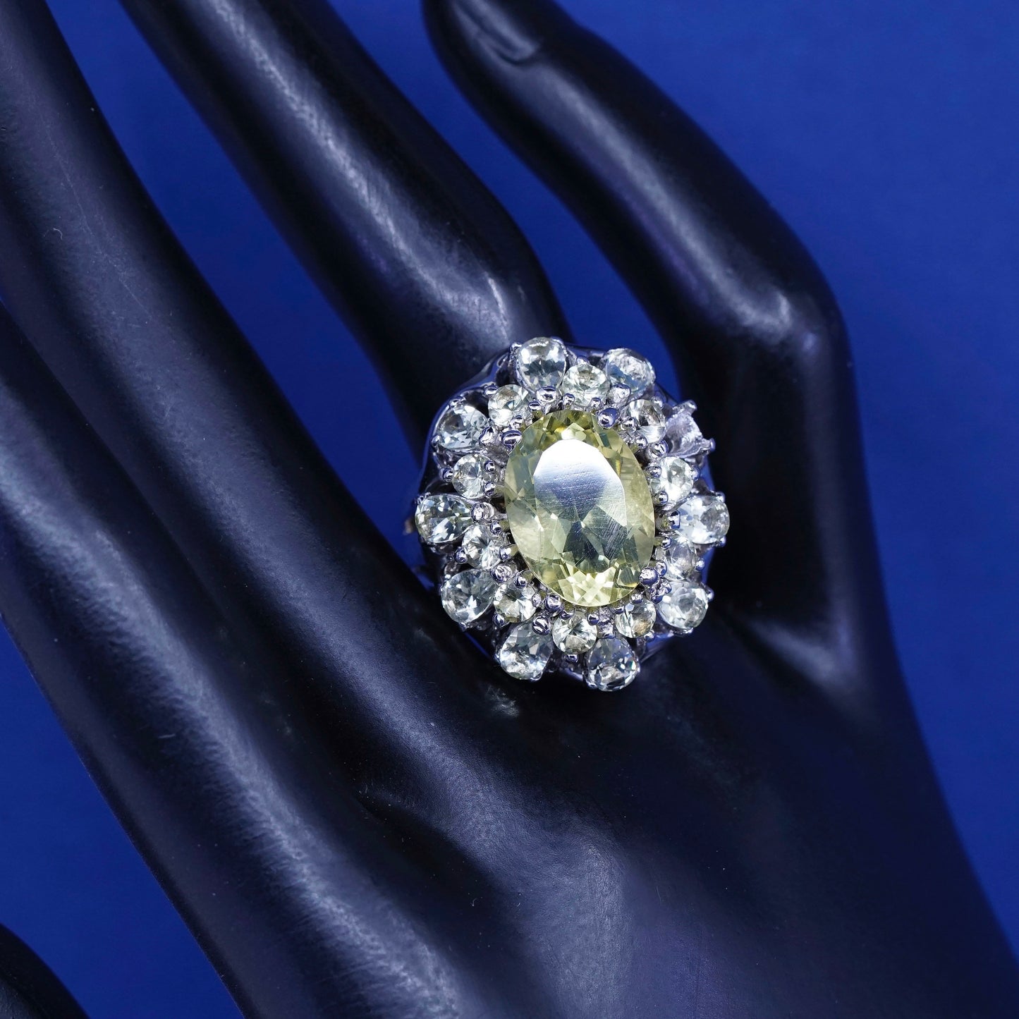Size 6.5, vintage Sterling silver handmade ring, 925 cocktail ring with peridot