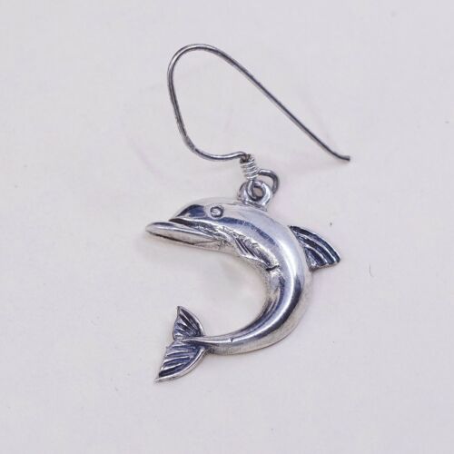 Vintage Sterling 925 Silver Handmade Dolphin Fishy dangle earrings, Stamped 925