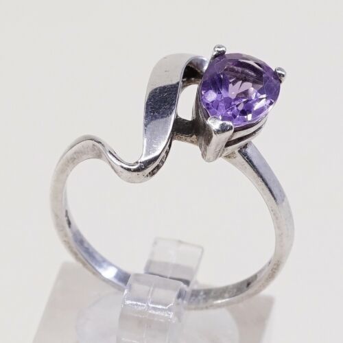 Sz 10.25, Vtg Sterling Silver handmade Ring, 925 Cocktail Ring W/ amethyst