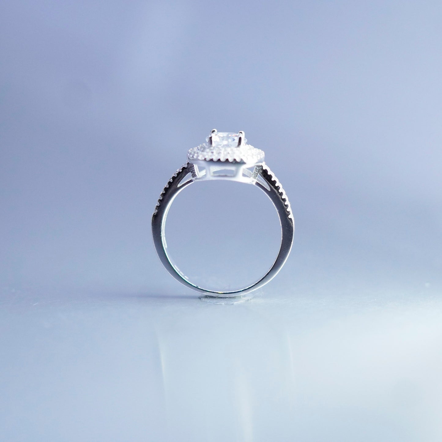 Size 8, vintage Sterling 925 silver handmade engagement ring with cluster Cz