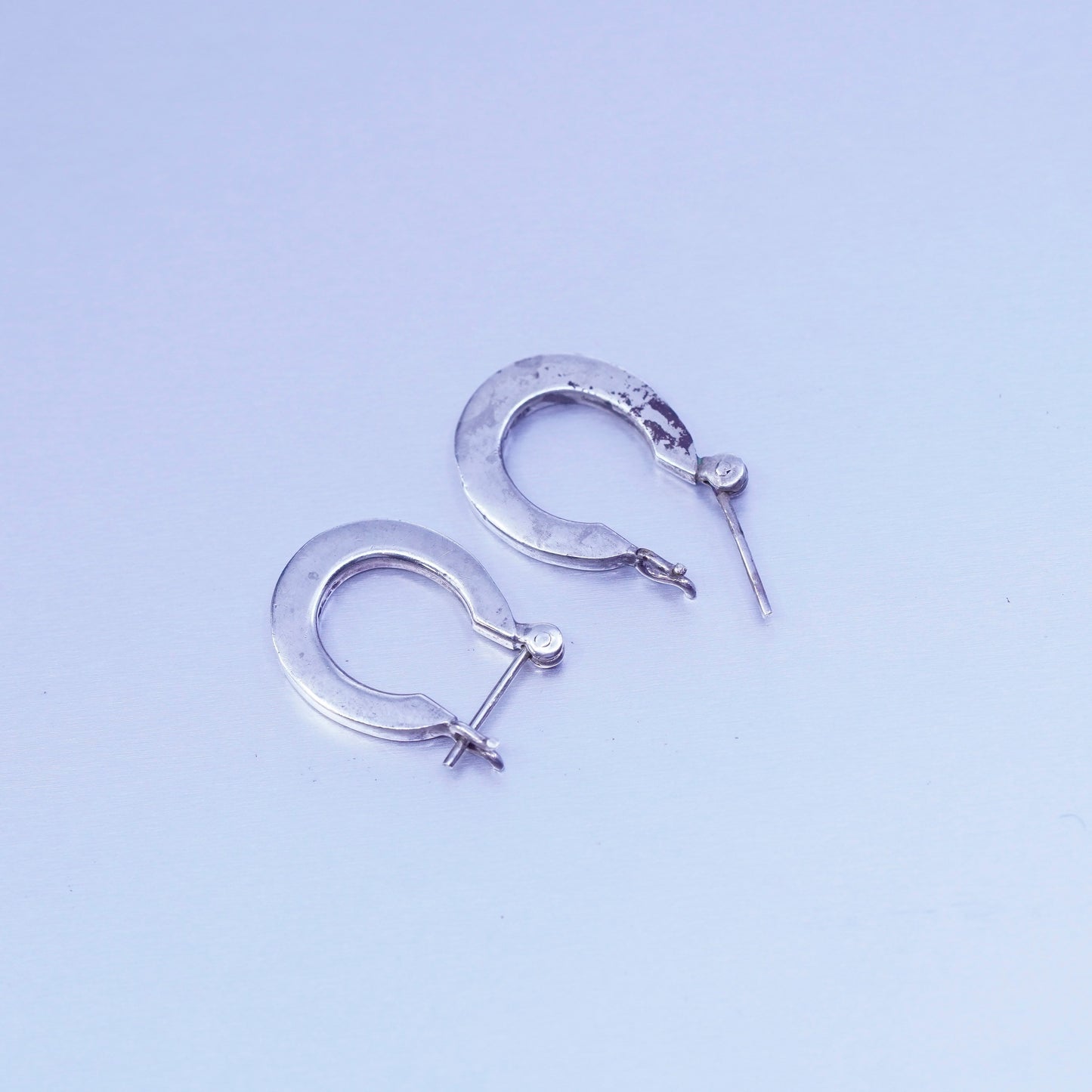 0.5”, vintage Sterling silver handmade earrings, 925 flatten hoops