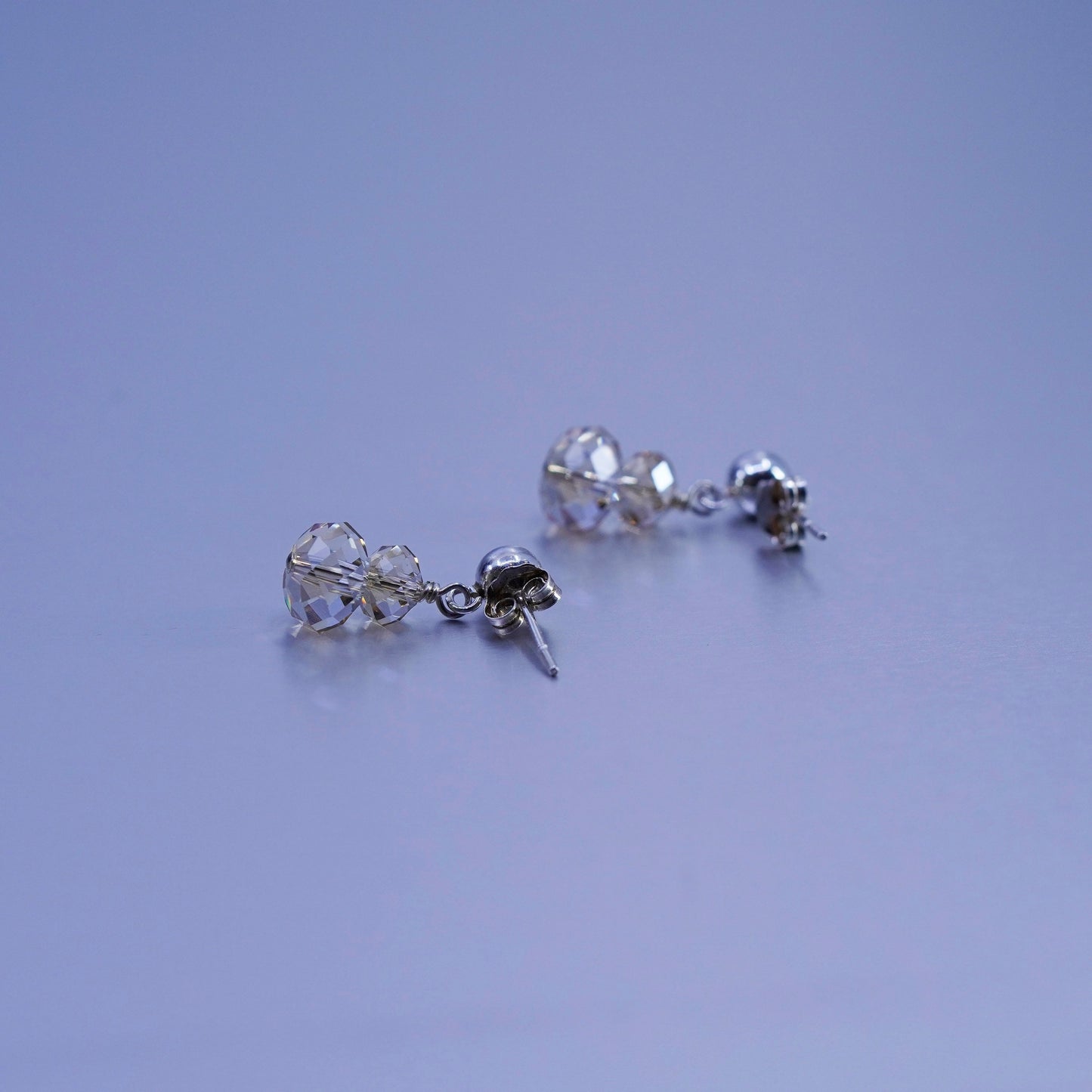 Vintage Sterling 925 silver handmade earrings with crystal