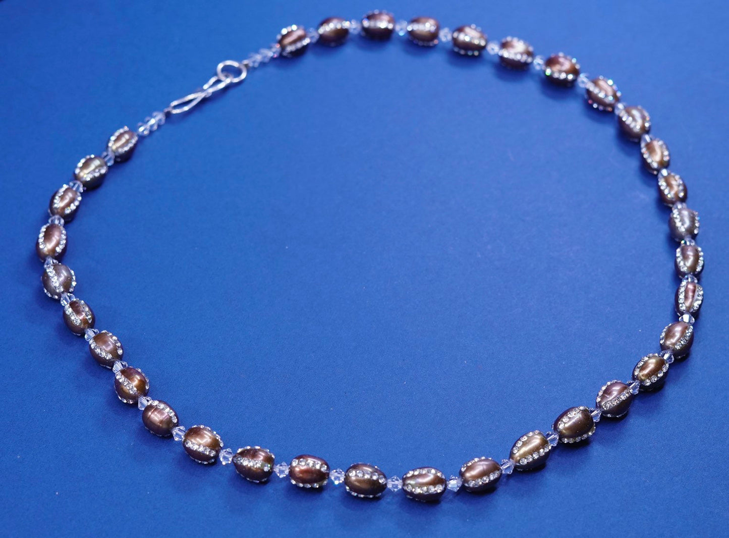 24", Sterling 925 silver handmade necklace w/ golden pearl N crystal cluster