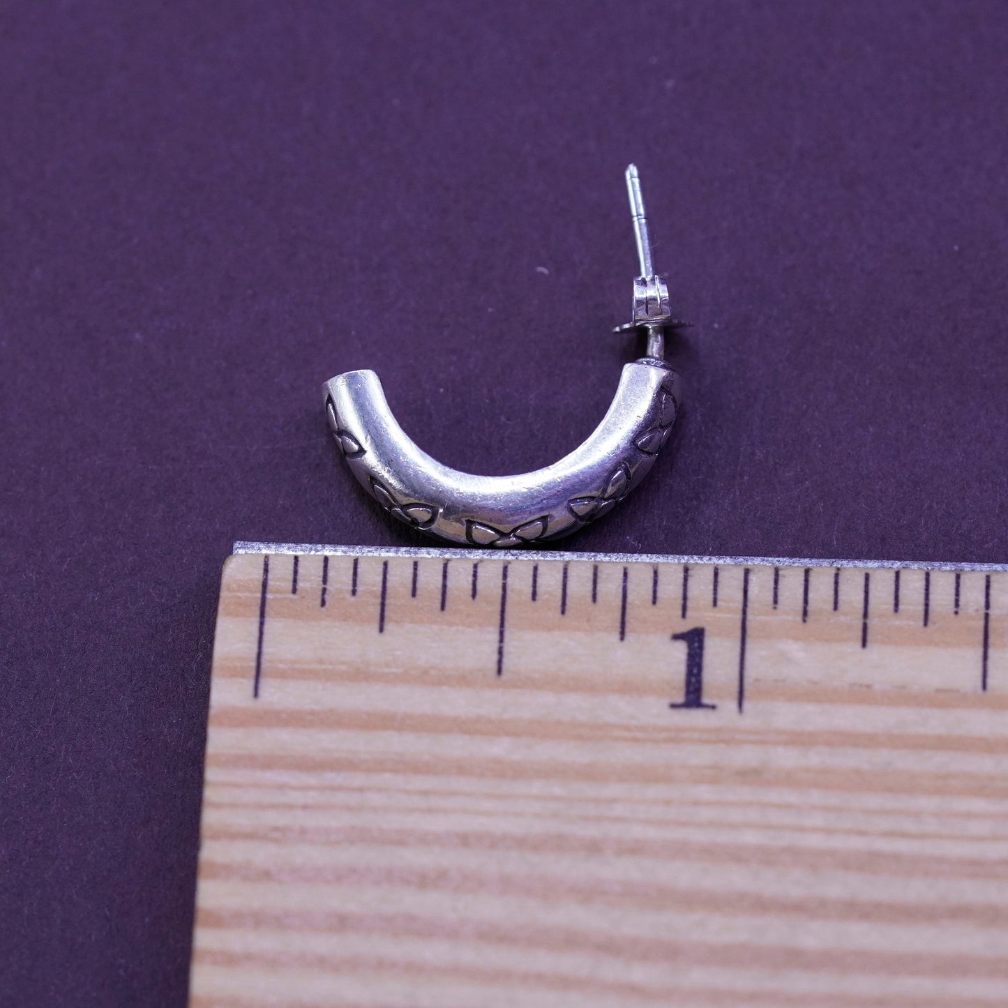 0.75”, Sterling silver handmade earrings, textured 925 huggie studs