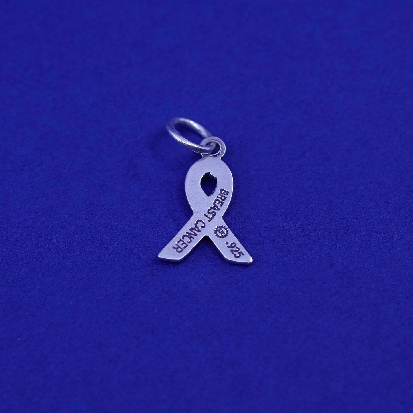 vtg Sterling silver handmade pendant, breast cancer 925 ribbon bow tie charm