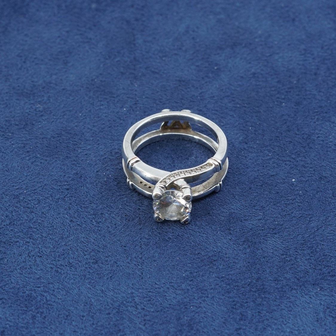 sz 8, vtg jeulia Sterling silver engagement ring, 925 band w/ clear cz