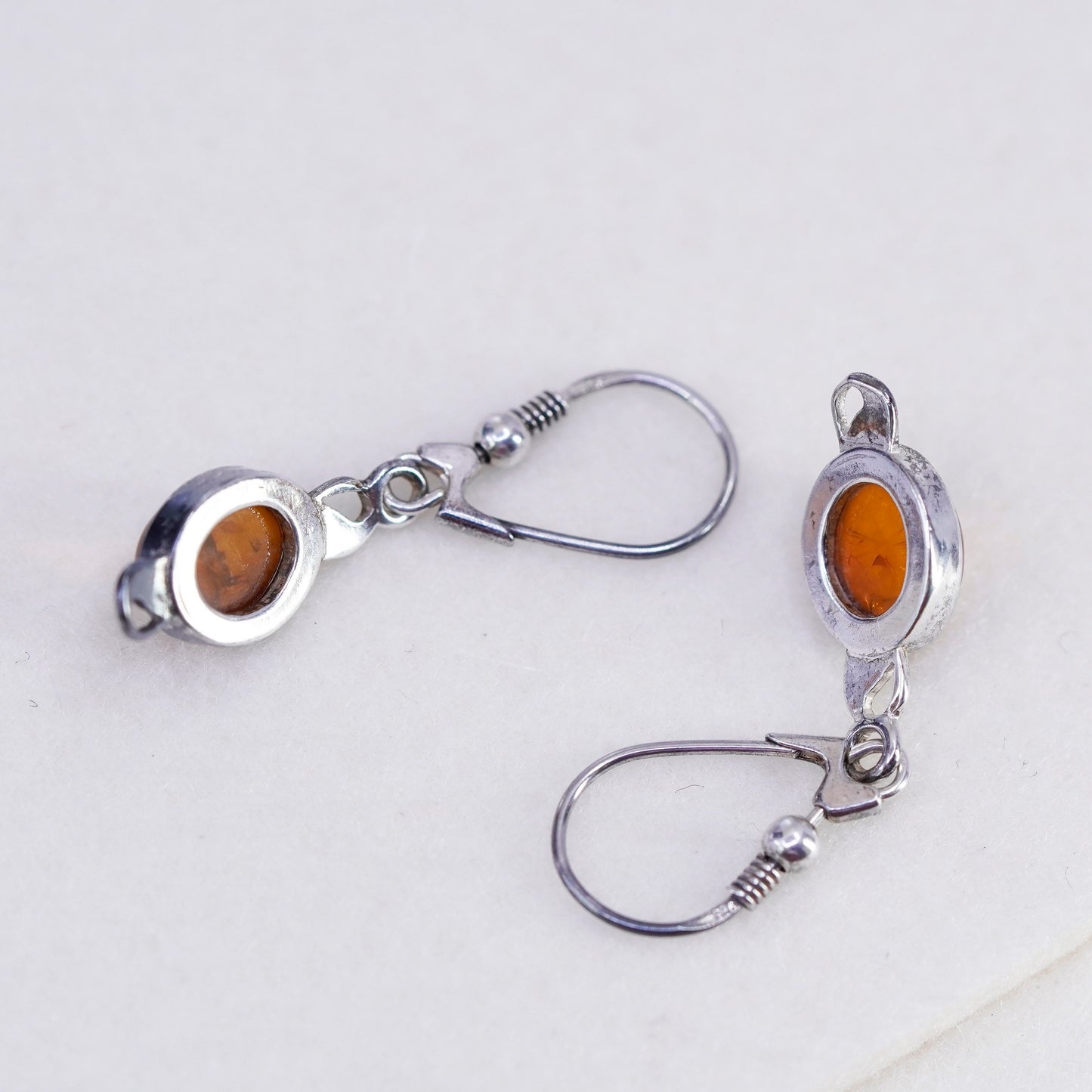 Vintage Sterling 925 silver handmade earrings with oval Amber