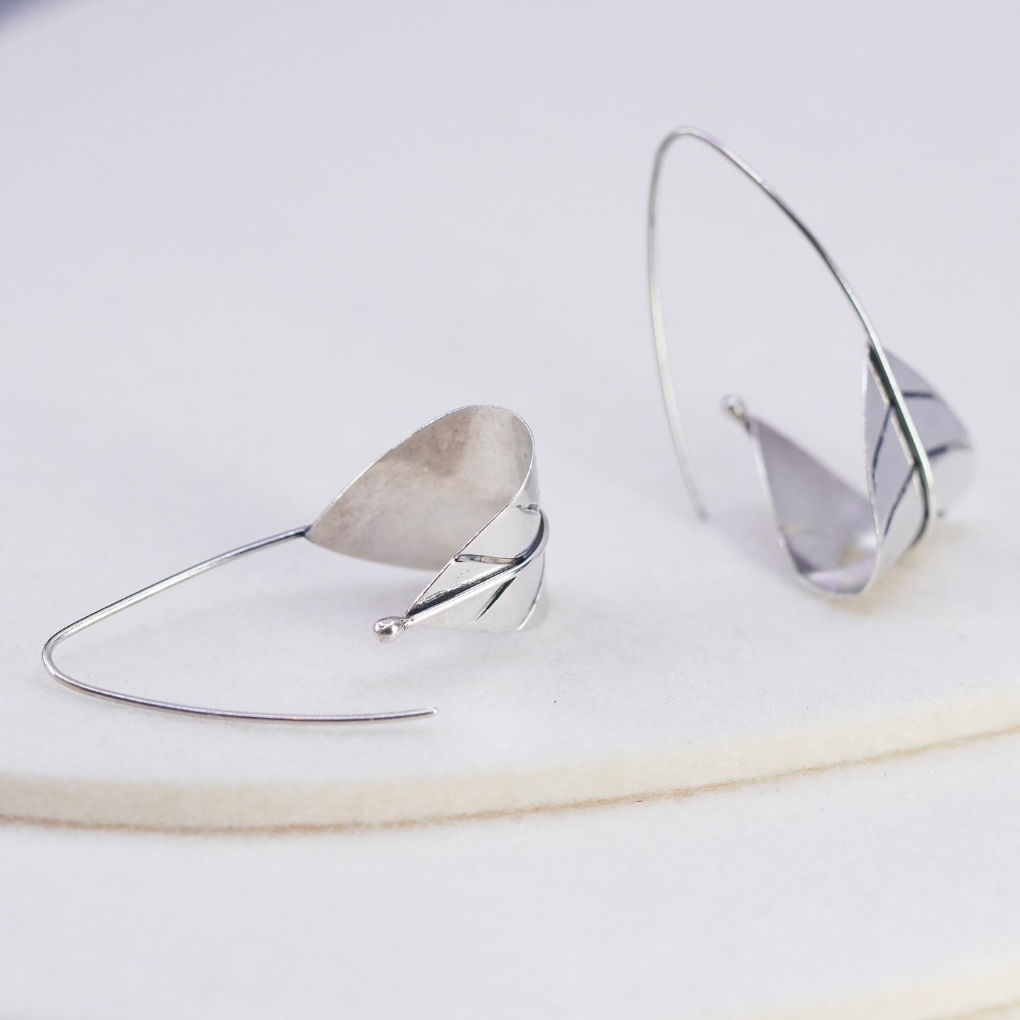 Vintage Sterling 925 silver handmade leaf earrings
