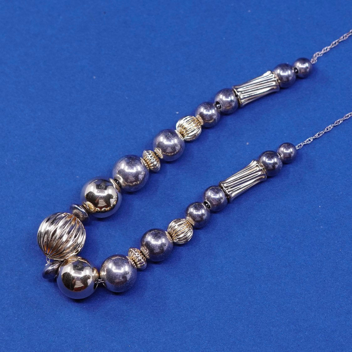 24”, ADDA w/14K gold beads Sterling silver handmade necklace, 925 circle chain