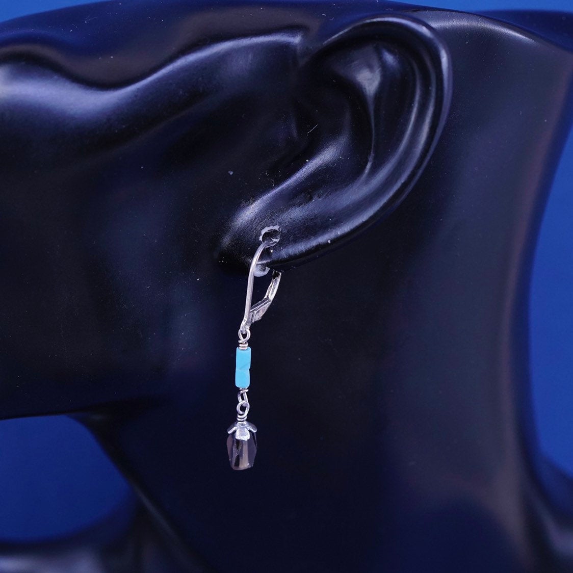 vtg sterling silver handmade earrings, 925 w/ smoky topaz N heishi turquoise