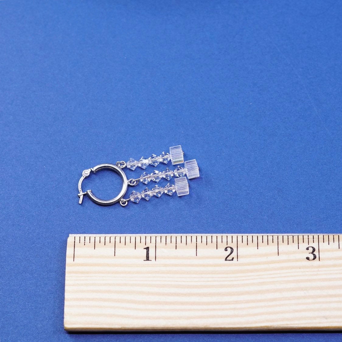 0.5", Sterling silver handmade earrings, 925 hoops w/ crystal bead dangle