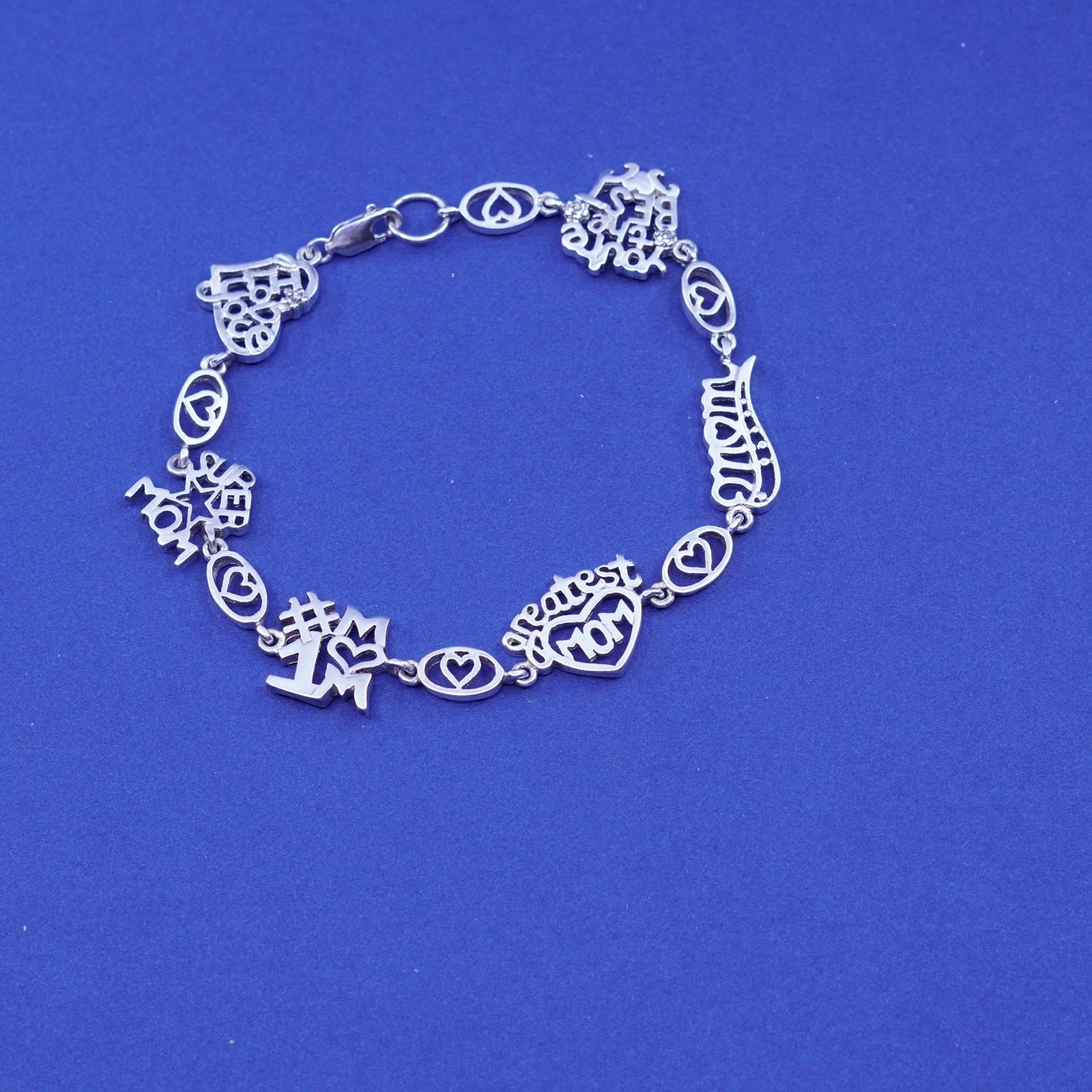 7.75”, vtg Sterling silver handmade bracelet, 925 motherhood chain with diamond
