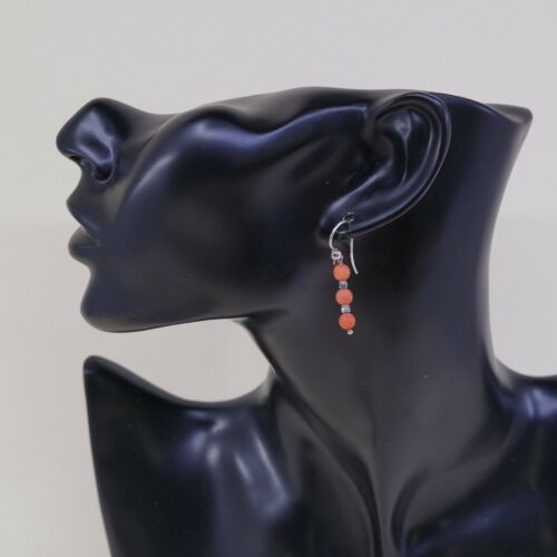 Vtg Southwestern Sterling 925 Silver Handmade Earrings W/ Coral Bead Dangles