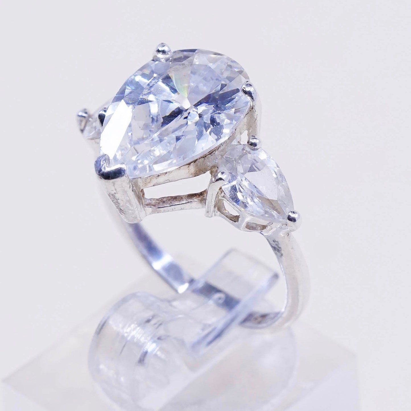 sz 5.25, Sterling silver ring, 925 silver with teardrop cut cz, engagement ring