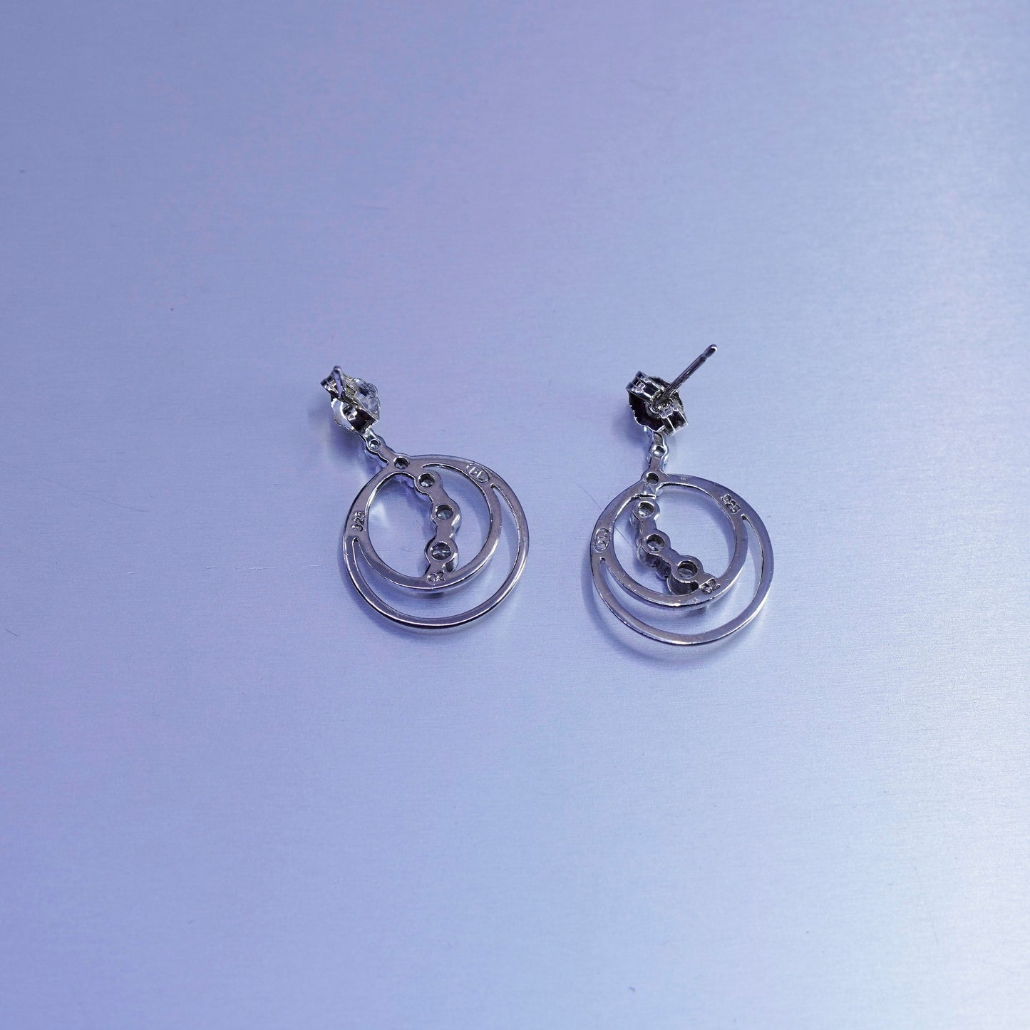 Vintage Sterling 925 silver circle earrings with wavy Cz