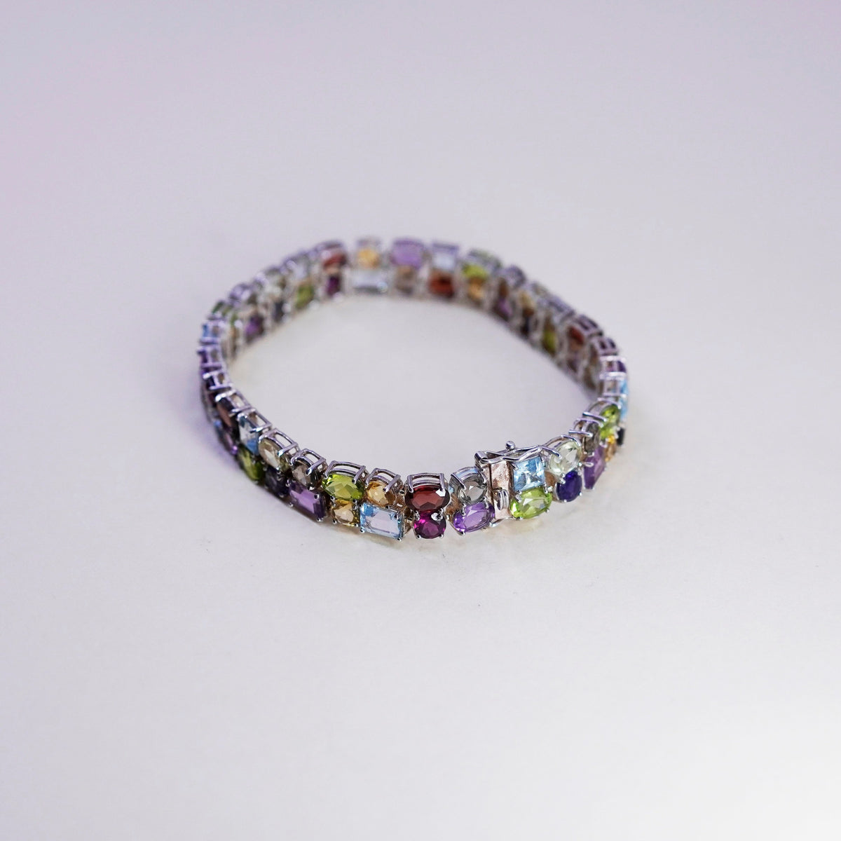 7.5”, vermeil gold over sterling silver tennis bracelet, 925 chain peridot ruby