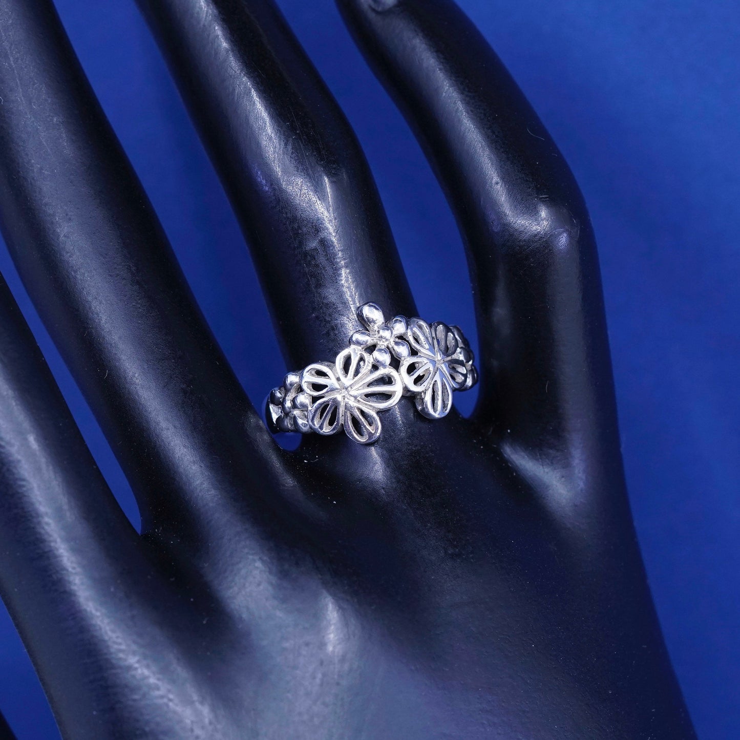 Size 7, vintage Sterling silver handmade ring, 925 filigree sunflower ring