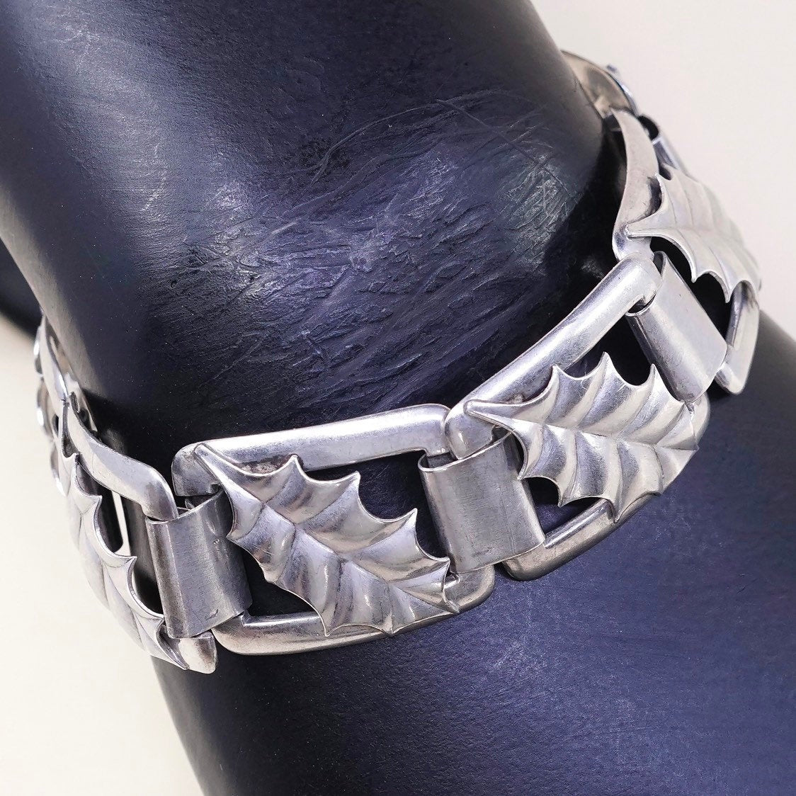 6.25", VTG sterling silver handmade tennis bracelet, 925 bracelet w/ leaves