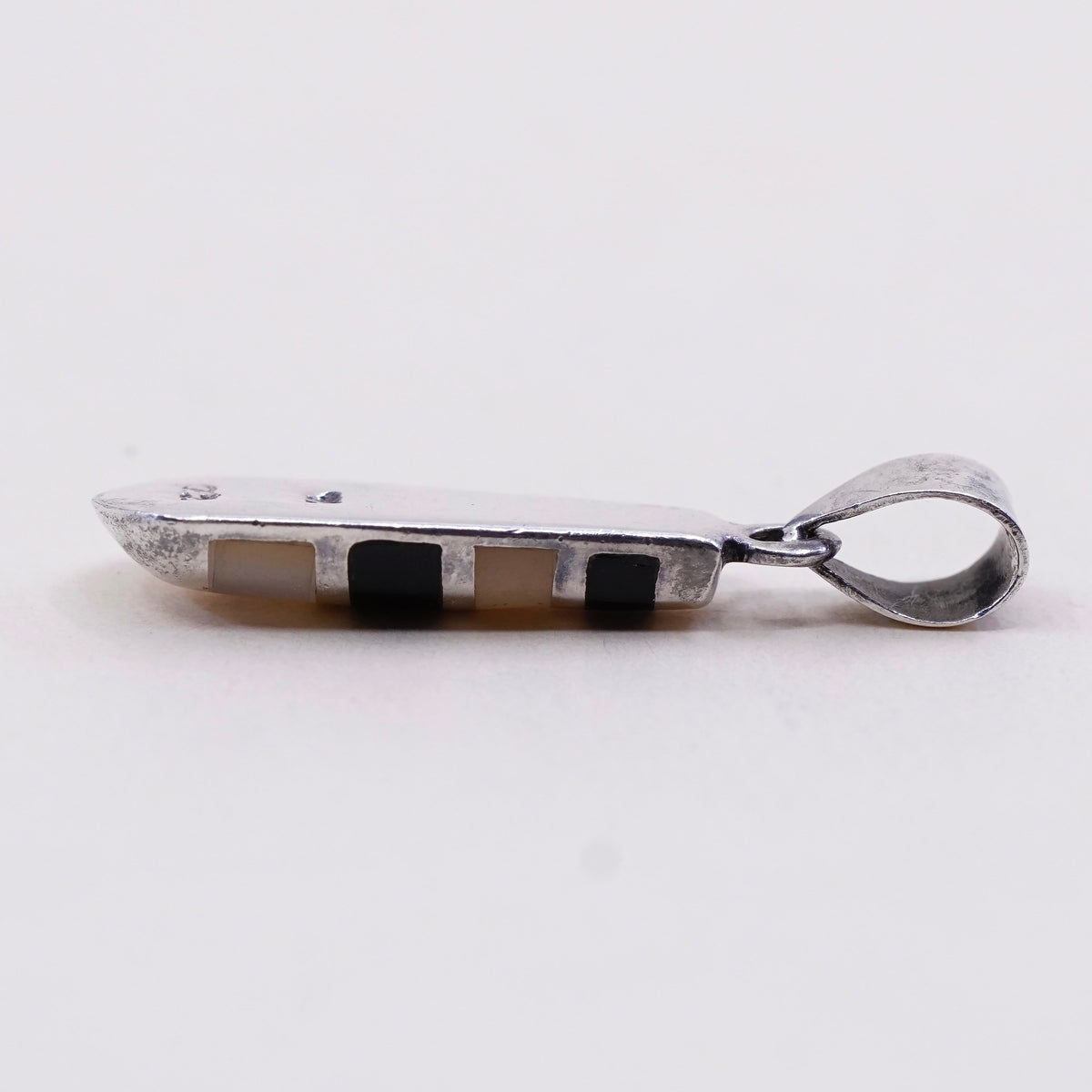 vintage handmade sterling silver pendant, Mexico 925 silver with black onyx MOP