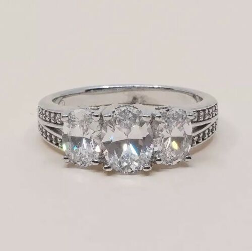 Sz 7.25, Vtg Sterling Silver Ring, 925 Silver Engagement Ring W/ Crystal