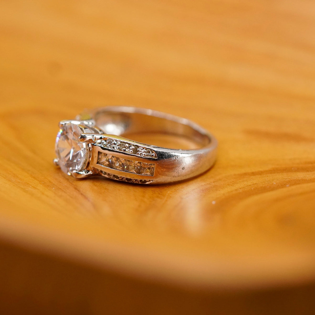 Size 11, vintage Sterling 925 silver anniversary ring with clear cz