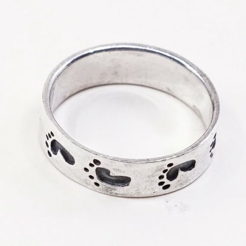Size 11.25, Vtg Sterling Silver handmade Ring. 925 Foot Footprint Band